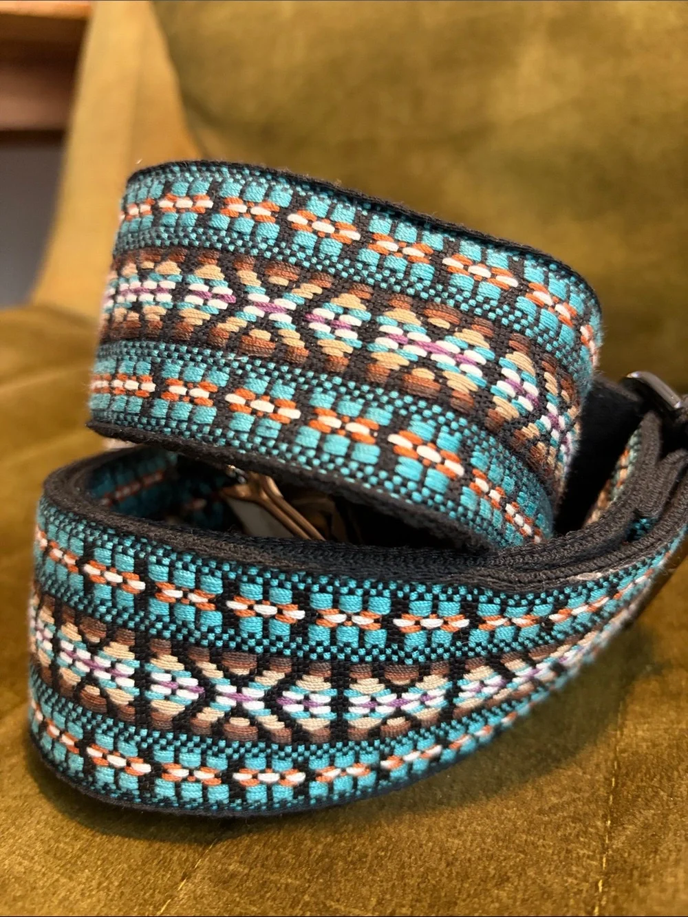 Rebecca Minkoff Teal Brown Black Woven guitar / bag Strap nwt